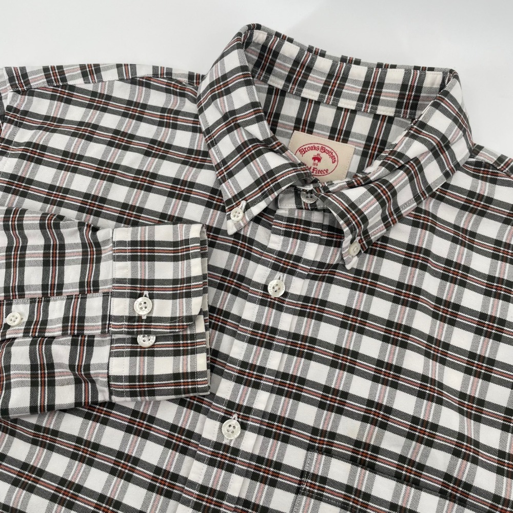 Brooks Brothers Red Fleece Shirt Mens L White Plaid Button Down Oxford LS